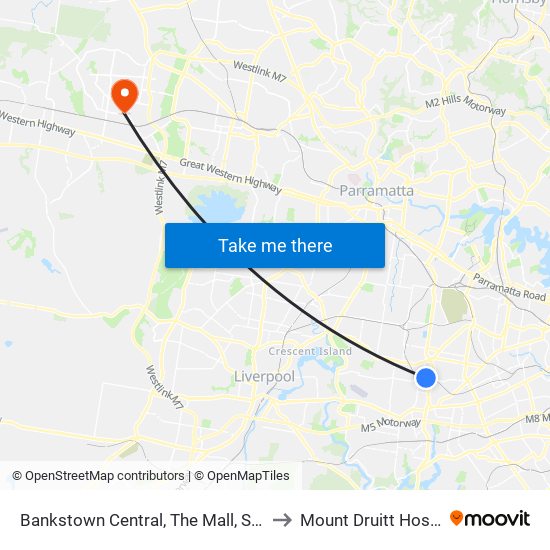 Bankstown Central, The Mall, Stand C to Mount Druitt Hospital map