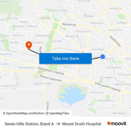 Seven Hills Station, Stand A to Mount Druitt Hospital map