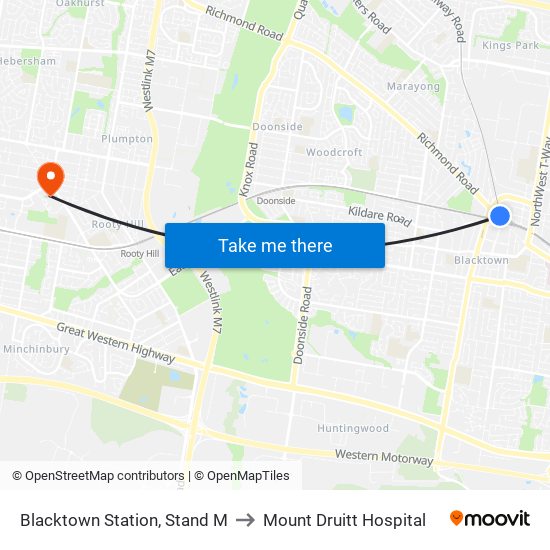 Blacktown Station, Stand M to Mount Druitt Hospital map