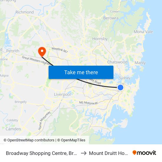 Broadway Shopping Centre, Broadway to Mount Druitt Hospital map