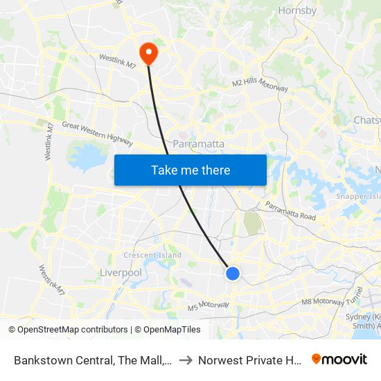 Bankstown Central, The Mall, Stand C to Norwest Private Hospital map