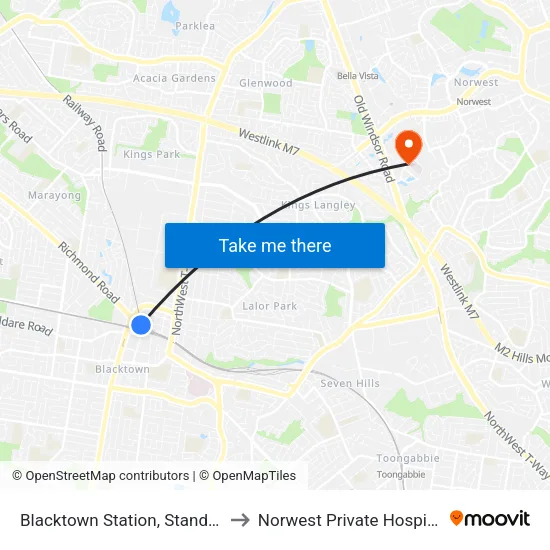 Blacktown Station, Stand M to Norwest Private Hospital map