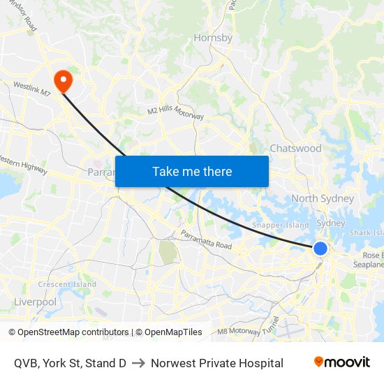 QVB, York St, Stand D to Norwest Private Hospital map