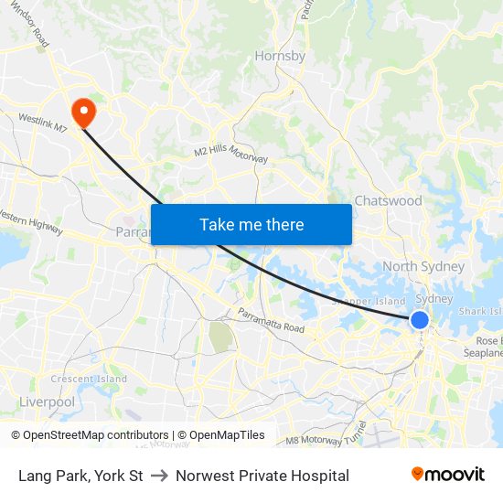 Lang Park, York St to Norwest Private Hospital map