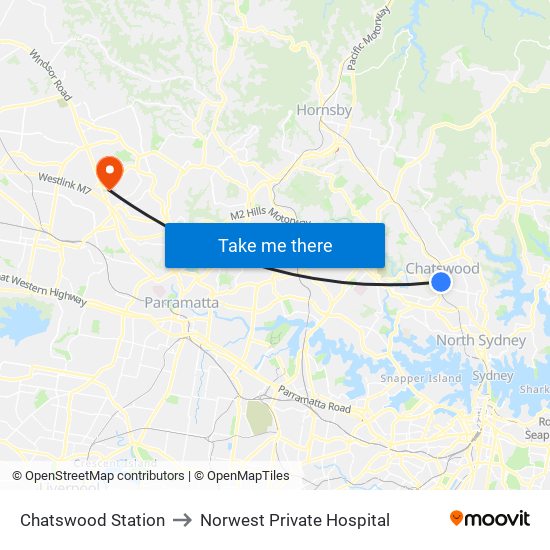 Chatswood Station to Norwest Private Hospital map