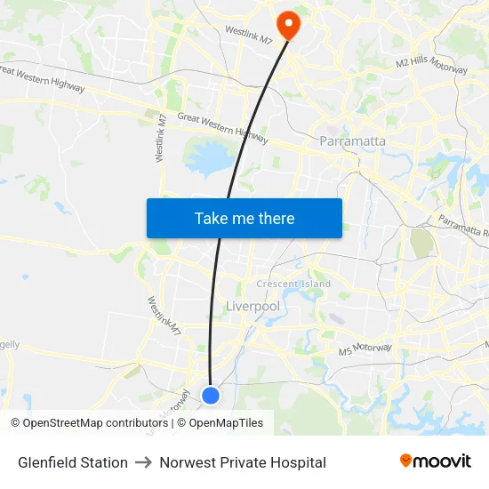 Glenfield Station to Norwest Private Hospital map