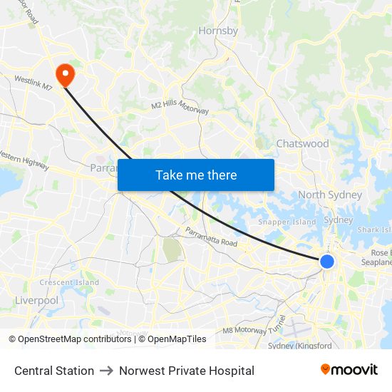 Central Station to Norwest Private Hospital map