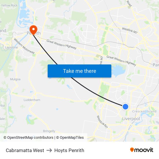 Cabramatta West to Hoyts Penrith map