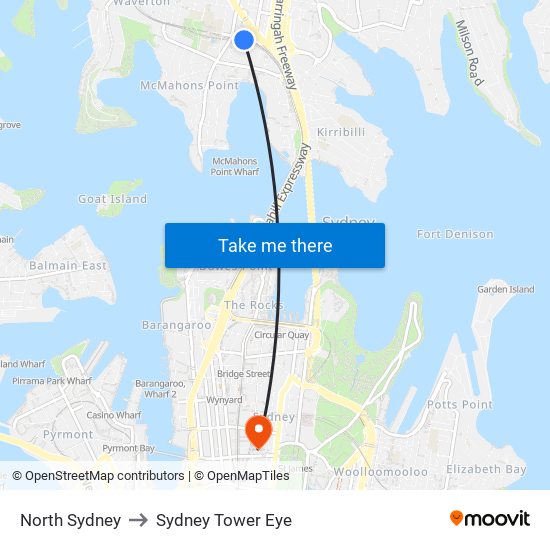 North Sydney to Sydney Tower Eye map