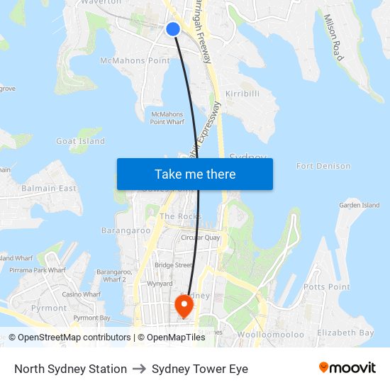 North Sydney Station to Sydney Tower Eye map