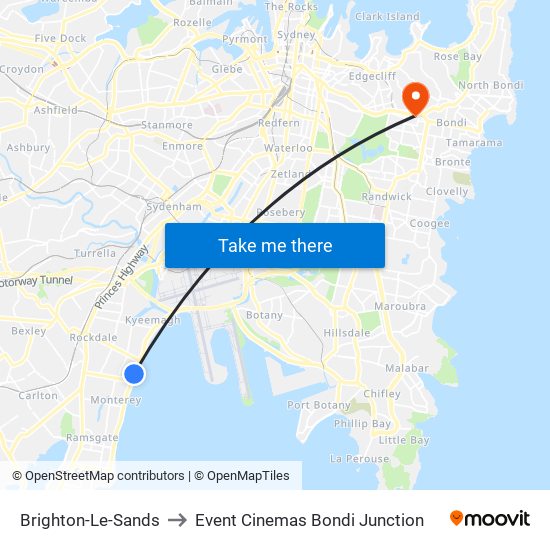 Brighton-Le-Sands to Event Cinemas Bondi Junction map