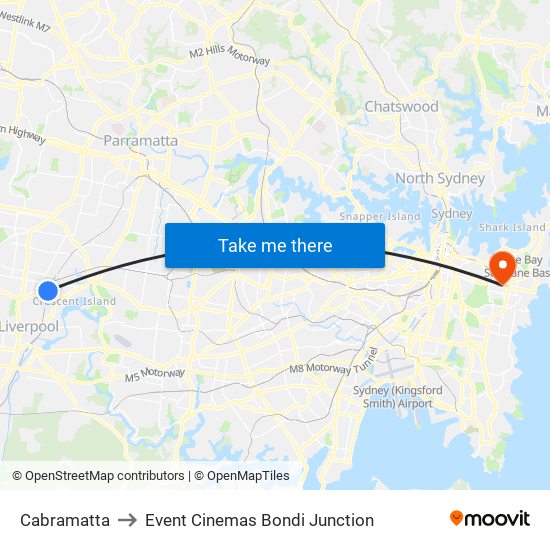 Cabramatta to Event Cinemas Bondi Junction map
