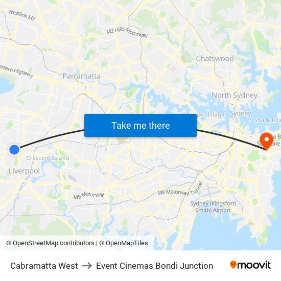 Cabramatta West to Event Cinemas Bondi Junction map