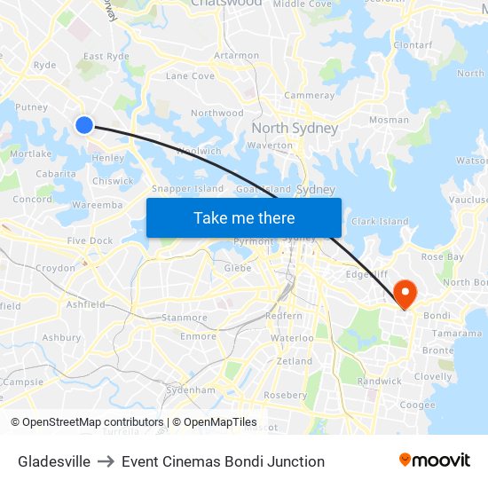 Gladesville to Event Cinemas Bondi Junction map