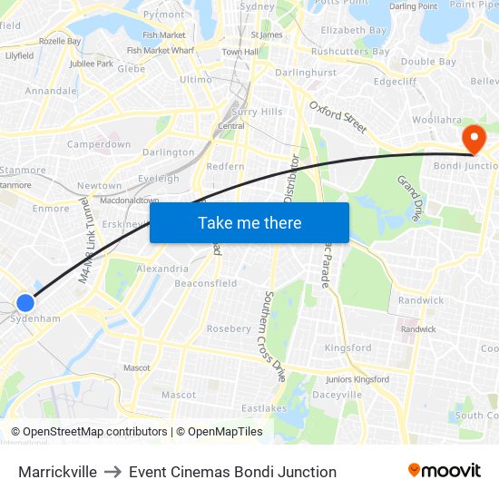 Marrickville to Event Cinemas Bondi Junction map