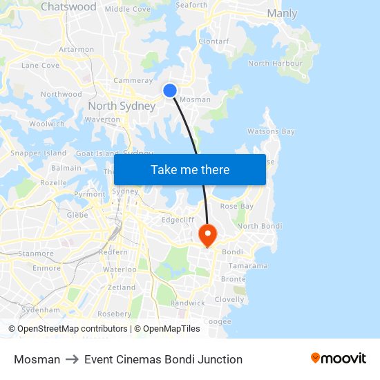 Mosman to Event Cinemas Bondi Junction map