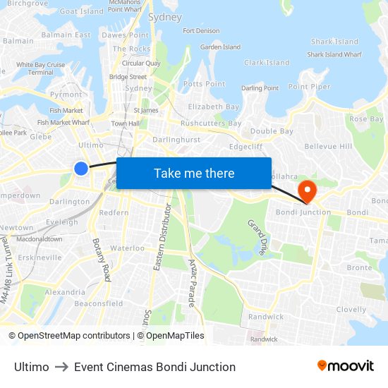 Ultimo to Event Cinemas Bondi Junction map