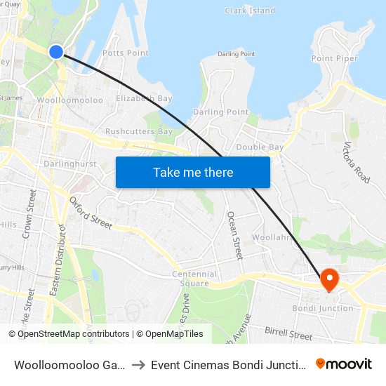 Woolloomooloo Gate to Event Cinemas Bondi Junction map