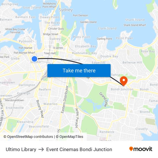Ultimo Library to Event Cinemas Bondi Junction map