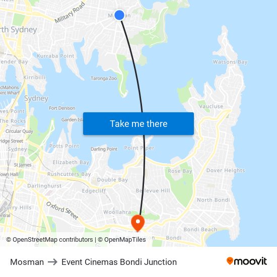 Mosman to Event Cinemas Bondi Junction map