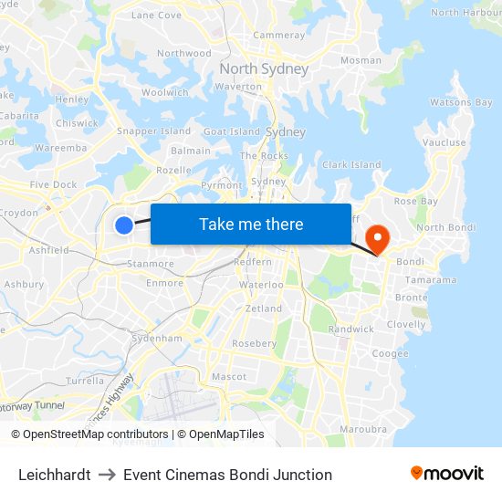 Leichhardt to Event Cinemas Bondi Junction map