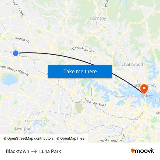 Blacktown to Luna Park map