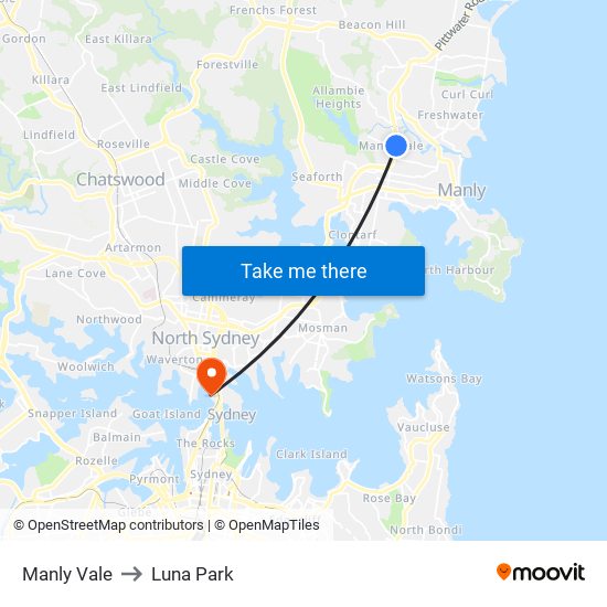 Manly Vale to Luna Park map