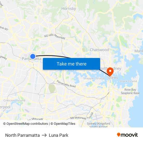 North Parramatta to Luna Park map