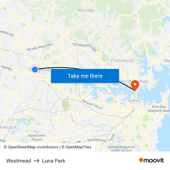 Westmead to Luna Park map