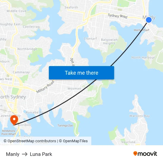 Manly to Luna Park map