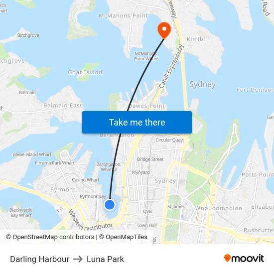 Darling Harbour to Luna Park map