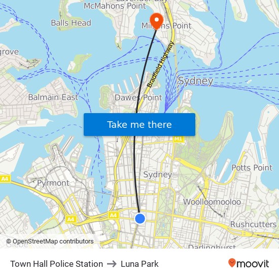 Town Hall Police Station to Luna Park map