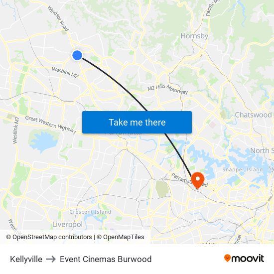 Kellyville to Event Cinemas Burwood map