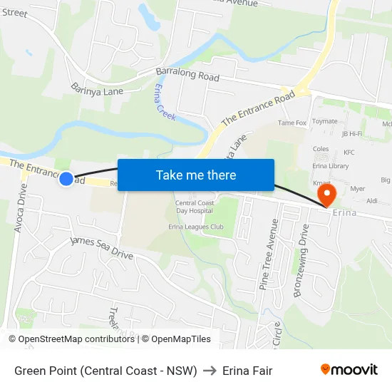 Green Point (Central Coast - NSW) to Erina Fair map