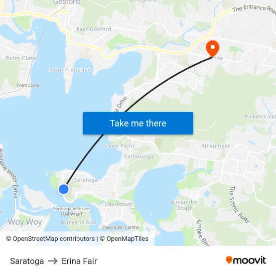 Saratoga to Erina Fair map