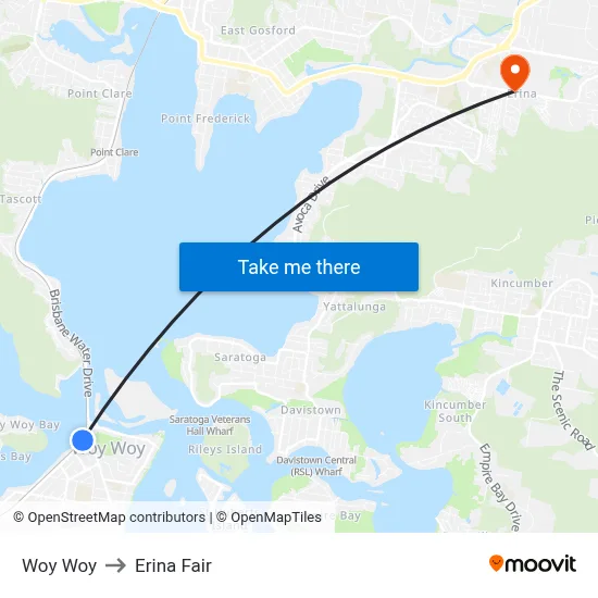 Woy Woy to Erina Fair map