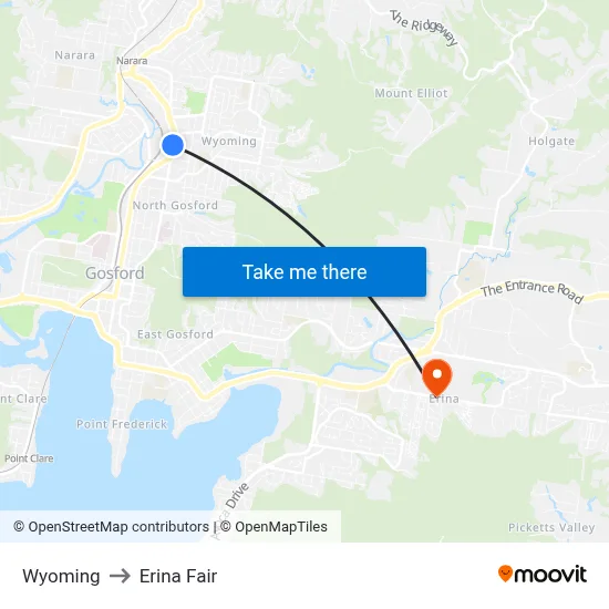 Wyoming to Erina Fair map