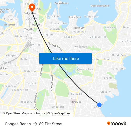 Coogee Beach to 89 Pitt Street map