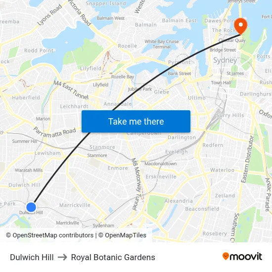 Dulwich Hill to Royal Botanic Gardens map