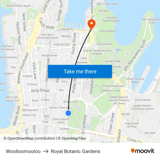 Woolloomooloo to Royal Botanic Gardens map