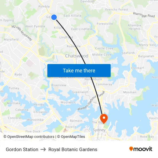 Gordon Station to Royal Botanic Gardens map