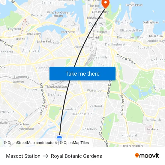 Mascot Station to Royal Botanic Gardens map