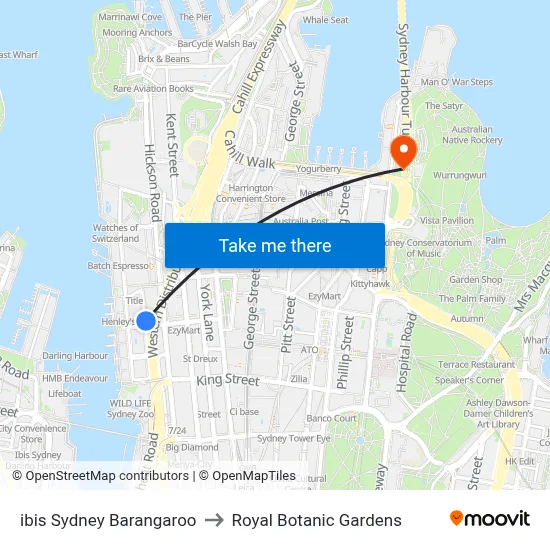 ibis Sydney Barangaroo to Royal Botanic Gardens map