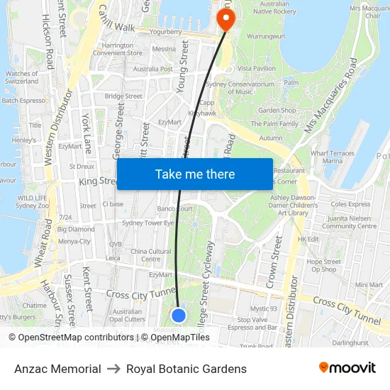 Anzac Memorial to Royal Botanic Gardens map