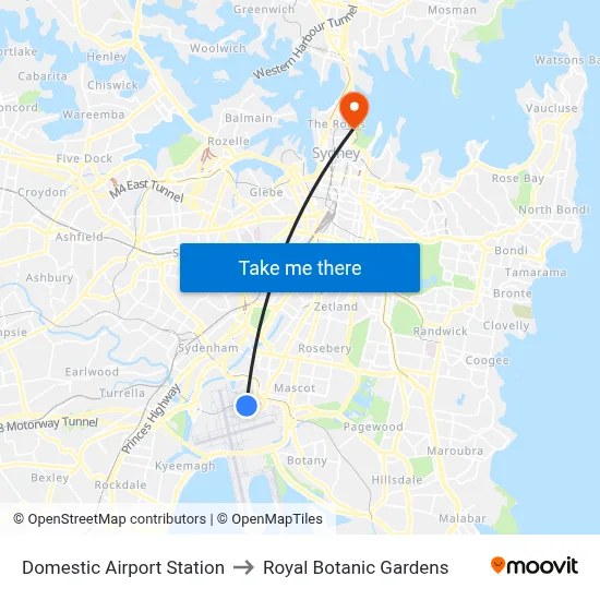 Domestic Airport Station to Royal Botanic Gardens map