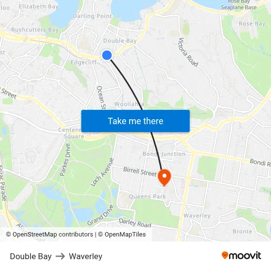 Double Bay to Waverley map