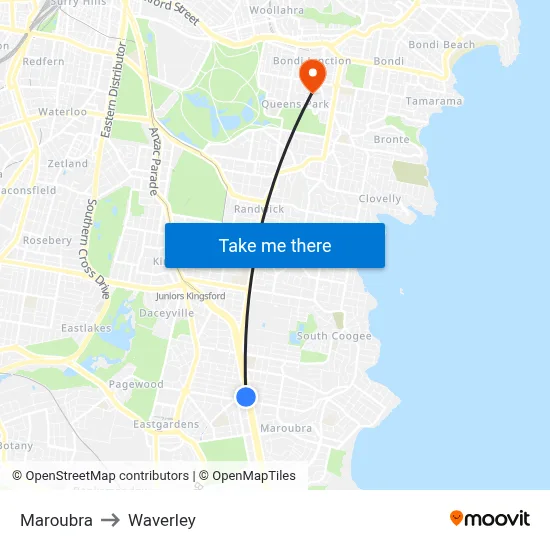 Maroubra to Waverley map
