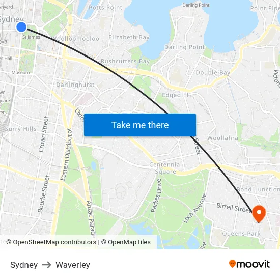 Sydney to Waverley map