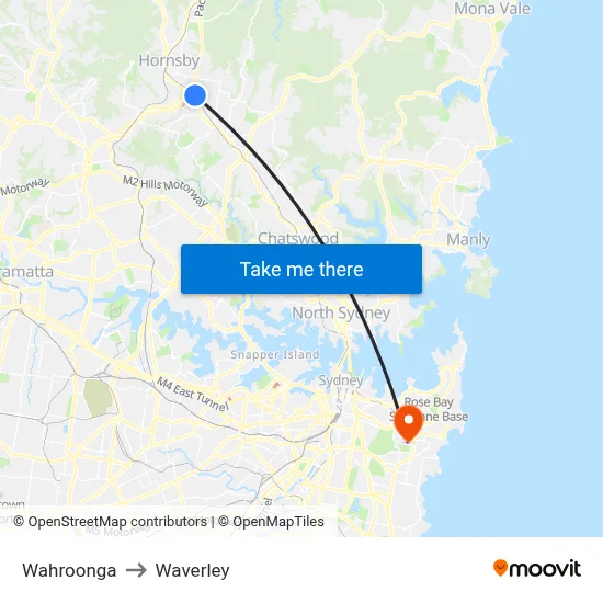 Wahroonga to Waverley map
