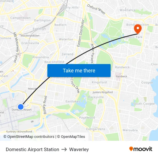 Domestic Airport Station to Waverley map